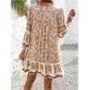 image:imageFloerns Womens Vacation Tassel Tie Neck Boho Dress Puff Sleeve Swing Shift DressApricot