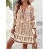 image:imageFloerns Womens Vacation Tassel Tie Neck Boho Dress Puff Sleeve Swing Shift DressApricot