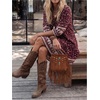 image:imageFloerns Womens Vacation Tassel Tie Neck Boho Dress Puff Sleeve Swing Shift DressBurgundy