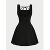 image:imageFloerns Womens Velvet Tank Mini Dress Tie Back Square Neck A Line Cocktail Holiday DressesBlack