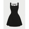 image:imageFloerns Womens Velvet Tank Mini Dress Tie Back Square Neck A Line Cocktail Holiday DressesBlack