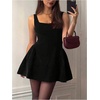image:imageFloerns Womens Velvet Tank Mini Dress Tie Back Square Neck A Line Cocktail Holiday DressesBlack