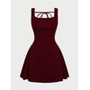 image:imageFloerns Womens Velvet Tank Mini Dress Tie Back Square Neck A Line Cocktail Holiday DressesBurgundy