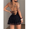 image:imageFloerns Womens Y2k Lace Dress Tie Backless Halter Neck Layered Ruffle Rave Concert Outfits Mini DressesBlack