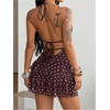 image:imageFloerns Womens Y2k Lace Dress Tie Backless Halter Neck Layered Ruffle Rave Concert Outfits Mini DressesBrown Polka Dots