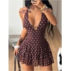 image:imageFloerns Womens Y2k Lace Dress Tie Backless Halter Neck Layered Ruffle Rave Concert Outfits Mini DressesBrown Polka Dots