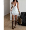 image:imageFloerns Womens Y2k Lace Dress Tie Backless Halter Neck Layered Ruffle Rave Concert Outfits Mini DressesWhite