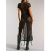 image:imageFloerns Womens Y2k Sheer Lace Short Sleeve Slit Music Festival Long DressBlack