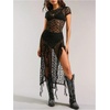 image:imageFloerns Womens Y2k Sheer Lace Short Sleeve Slit Music Festival Long DressBlack