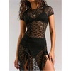 image:imageFloerns Womens Y2k Sheer Lace Short Sleeve Slit Music Festival Long DressBlack