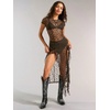 image:imageFloerns Womens Y2k Sheer Lace Short Sleeve Slit Music Festival Long DressBrown