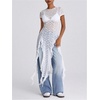 image:imageFloerns Womens Y2k Sheer Lace Short Sleeve Slit Music Festival Long DressWhite