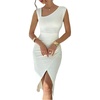 image:imageFloerns Womens Elegant Asymmetrical Neck Midi Dress Sleeveless Bodycon Formal Prom DressesWhite