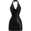 image:imageFloerns Womens Faux Leather Halter Dress Draped Front Ruched Bodycon Date Night Mini DressesBlack