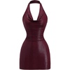 image:imageFloerns Womens Faux Leather Halter Dress Draped Front Ruched Bodycon Date Night Mini DressesBurgundy