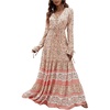 image:imageFloerns Womens Floral Print Boho V Neck Long Sleeve Flowy Maxi DressApricot