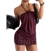 image:imageFloerns Womens Halter Y2K Rivet Backless Ruched Bodycon Mini DressBurgundy