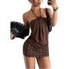 image:imageFloerns Womens Halter Y2K Rivet Backless Ruched Bodycon Mini DressCoffee