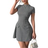 image:imageFloerns Womens Houndstooth Print High Neck Mini Dress Short Sleeve Bodycon DressesBlack and White