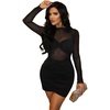 image:imageFloerns Womens Long Sleeve Mock Neck Party Dress Sheer Mesh Bodycon Mini DressesBlack