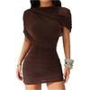 image:imageFloerns Womens Mesh Ruched Short Sleeve Night Out Bodycon Mini DressesCoffee
