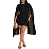 image:imageFloerns Womens Plus Size Cowl Neck Mini Dress Cape Sleeve Ruched Bodycon Cocktail Party DressesBlack