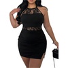 image:imageFloerns Womens Plus Size Halter Neck Lace Night Out Party Mini DressesBlack