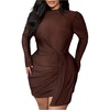 image:imageFloerns Womens Plus Size Long Sleeve Mini Dress Ruched Date Night Bodycon Party DressesCoffee Brown