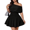 image:imageFloerns Womens Plus Size Off The Shoulder Summer Short Sleeve Mini DressBlack