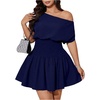 image:imageFloerns Womens Plus Size Off The Shoulder Summer Short Sleeve Mini DressDark Blue