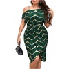 image:imageFloerns Womens Plus Size Printed Asymmetrical Neck Twist Dress Party Elegant Midi DressesGreen