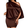 image:imageFloerns Womens Satin Asymmetrical Off The Shoulder Dress Sleeveless Party Cocktail Mini DressesCoffee Brown