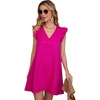 image:imageFloerns Womens Solid V Neck Ruffle Trim Cap Sleeve Summer Tunic DressA Hot Pink