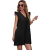image:imageFloerns Womens Solid V Neck Ruffle Trim Cap Sleeve Summer Tunic DressBlack