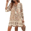 image:imageFloerns Womens Vacation Tassel Tie Neck Boho Dress Puff Sleeve Swing Shift DressApricot