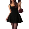 image:imageFloerns Womens Velvet Tank Mini Dress Tie Back Square Neck A Line Cocktail Holiday DressesBlack