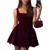 image:imageFloerns Womens Velvet Tank Mini Dress Tie Back Square Neck A Line Cocktail Holiday DressesBurgundy
