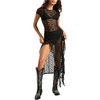 image:imageFloerns Womens Y2k Sheer Lace Short Sleeve Slit Music Festival Long DressBlack