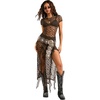 image:imageFloerns Womens Y2k Sheer Lace Short Sleeve Slit Music Festival Long DressBrown
