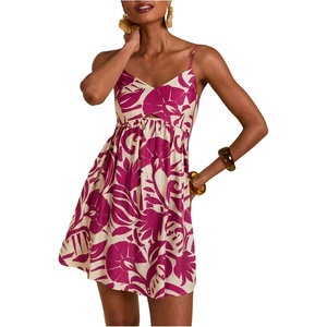image:imageFloerns Womens Boho Tropical Leaf Shirred Spaghetti Strap Mini DressesRed Violet Tropical