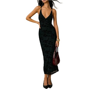 image:imageFloerns Womens Elegant V Neck Long Dress Floral Criss Cross Backless Wedding Guest DressesBlack