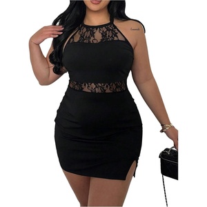 image:imageFloerns Womens Plus Size Halter Neck Lace Night Out Party Mini DressesBlack