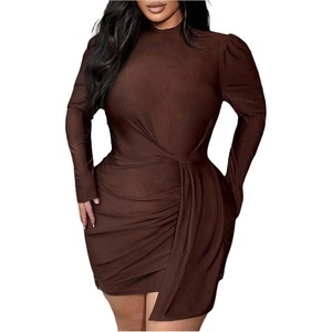 image:imageFloerns Womens Plus Size Long Sleeve Mini Dress Ruched Date Night Bodycon Party DressesCoffee Brown