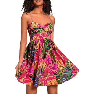image:imageFloerns Womens Summer Floral Cami Beach Dress Cut Out Spaghetti Strap Flared Beach DressesHot Pink