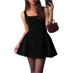 image:imageFloerns Womens Velvet Tank Mini Dress Tie Back Square Neck A Line Cocktail Holiday DressesBlack