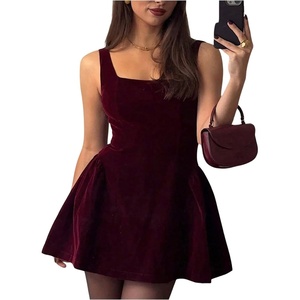 image:imageFloerns Womens Velvet Tank Mini Dress Tie Back Square Neck A Line Cocktail Holiday DressesBurgundy