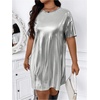 image:imageFloerns Women Plus Size Metallic Party Night Out T Shirt Short DressesSilver