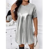 image:imageFloerns Women Plus Size Metallic Party Night Out T Shirt Short DressesSilver