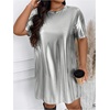 image:imageFloerns Women Plus Size Metallic Party Night Out T Shirt Short DressesSilver