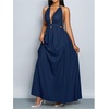 image:imageFloerns Women Wedding Guest Dinner V Neck Halter Backless Flowy Maxi DressDark Blue